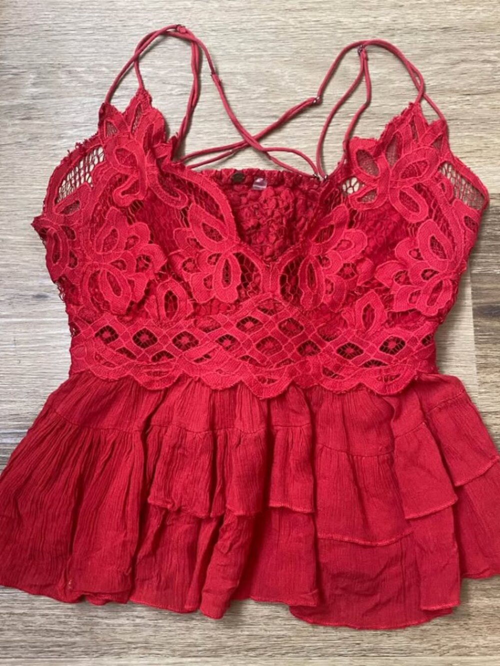Free People Intimately Idella Cami Lace Peplum Tank Top Cherry Red Medium